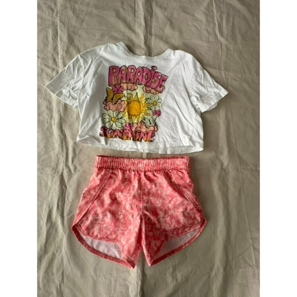 All In Motion Girls Size M 7/8 Pink Printed Running Shorts Athletic Activewear